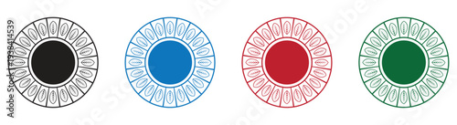 Four colorful target icons with black, blue, red, and green centers on white background for business and success concepts