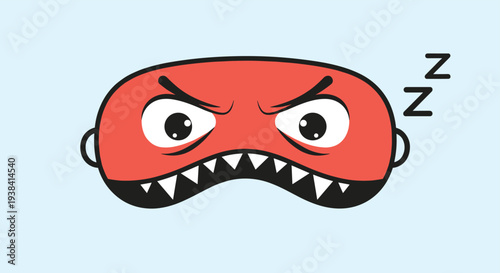 Red sleep mask features a humorous angry face with sharp teeth and large eyes to ward off disturbances during night rest.