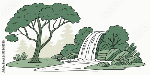 A serene landscape featuring a variety of trees in a natural setting. Vector