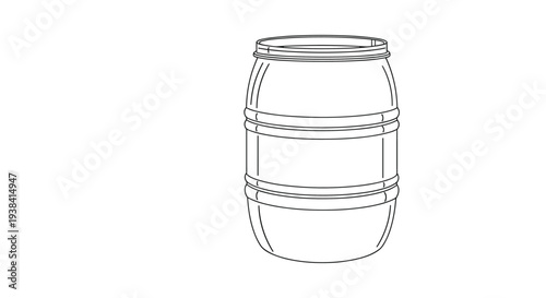 Simple black and white line art illustration of a wooden barrel showing its cylindrical shape and metal hoops for storage.
