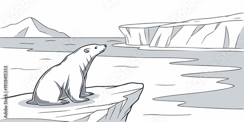 A majestic polar bear stands on a floating ice sheet in the arctic ocean. Vector