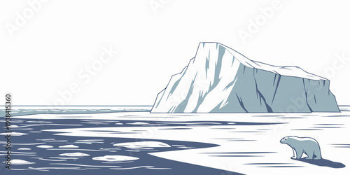 A majestic iceberg floating in the vast expanse of the icy arctic ocean. Vector