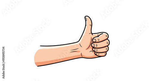 Cartoon illustration of a human hand showing a thumbs up gesture for approval and positive feedback concept.