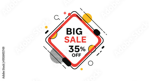 Colorful sales badge featuring big sale text with thirty-five percent discount offer for marketing promotion.
