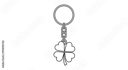 Line art drawing of a four-leaf clover keychain for good luck and luck-themed promotional merchandise design.