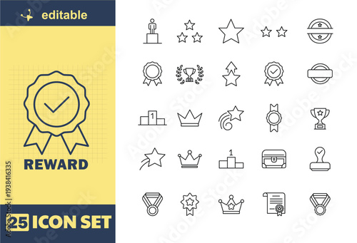 A set of editable icons representing rewards and achievements in a modern design