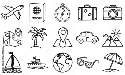 Simple Doodle Travel Icon Set