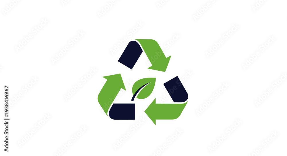 Obraz premium Green and black triangle recycle symbol with leaf for environmental sustainability concept