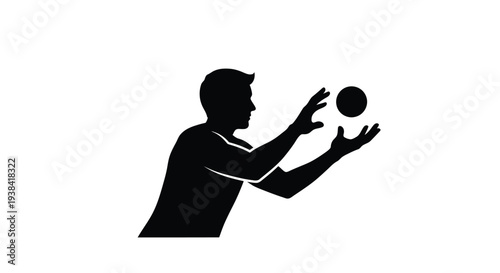 A man in profile juggles a ball with outstretched hands a striking silhouette