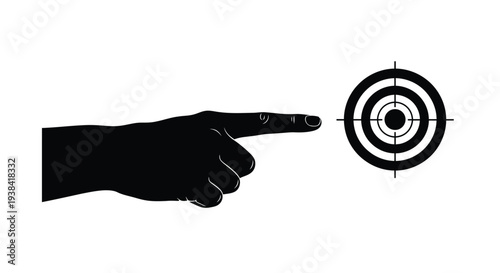 Pointing hand near target with concentric circles a striking silhouette