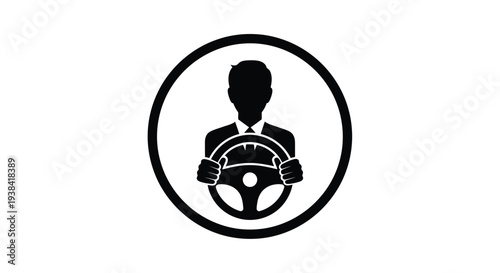 Man driving a car within a circular frame black silhouette