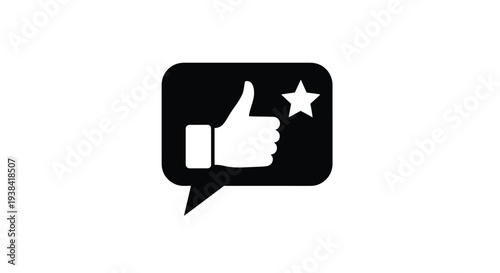 A white thumbs up and star icon within a black speech bubble silhouette