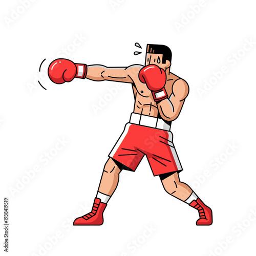 Boxer Punching - Dynamic Male Fighter in Red Shorts and Gloves
