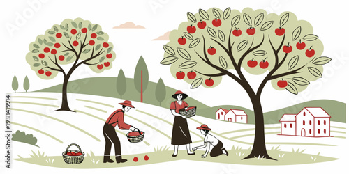 A serene autumn scene with people enjoying the outdoors and colorful trees Vector