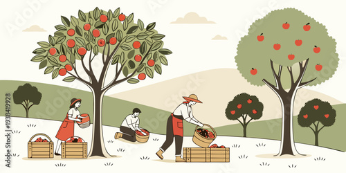 A serene park scene with people enjoying nature under the shade of tall trees Vector