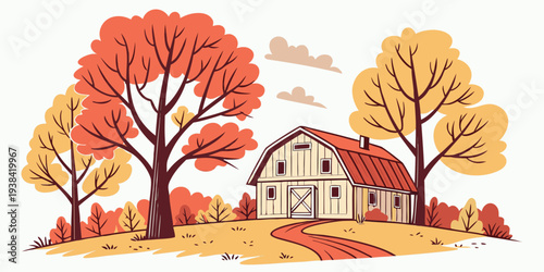 A serene autumn scene with a house nestled among colorful trees and a winding road Vector