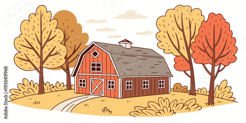 A charming countryside house surrounded by vibrant autumn foliage. Vector