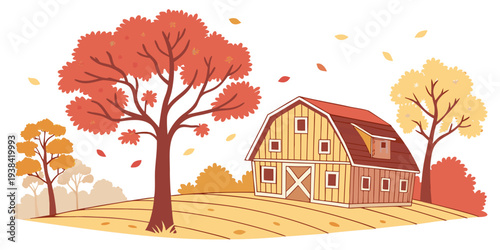 A serene autumn scene with houses and trees in a peaceful neighborhood setting Vector
