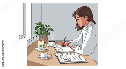 Woman sitting at desk with laptop.