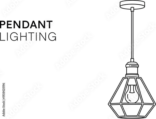 Modern minimalist outline illustration of a stylish industrial pendant light fixture
