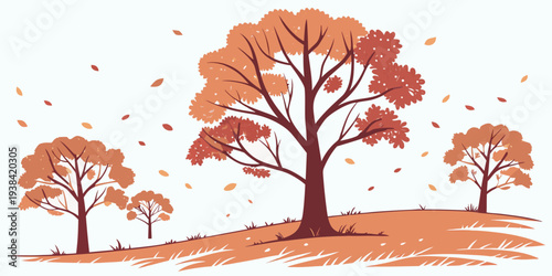A serene landscape featuring a group of trees with vibrant orange leaves. Vector
