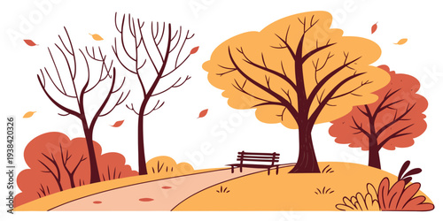 A serene autumn park with a winding path and colorful trees Vector