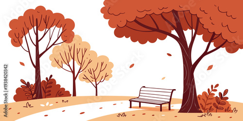 A serene park scene with vibrant autumn trees and a solitary bench Vector