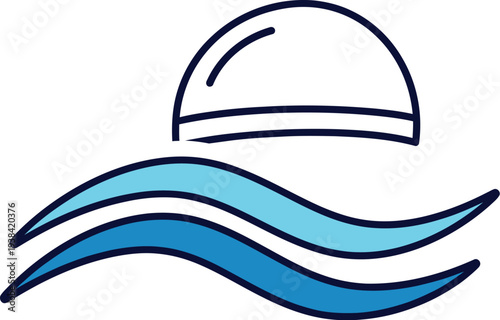 Minimalist icon symbolizing swimming activity with cap and stylized water waves