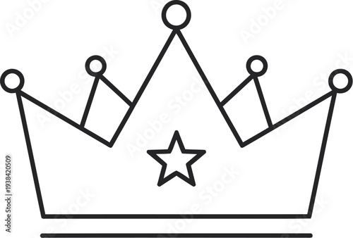 Modern black line art illustration of a crown with a star in the center