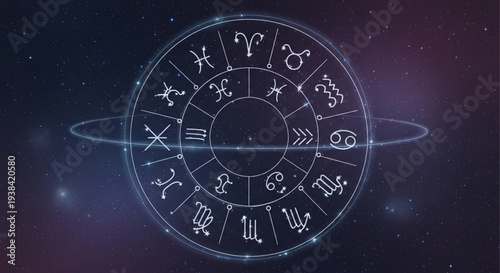 Astrology Zodiac Wheel Celestial Symbols Cosmic Background.