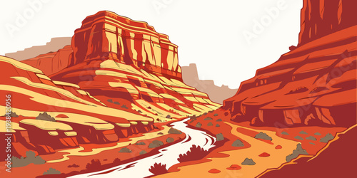 The majestic red rock formations of sedona at sunset with a winding road Vector
