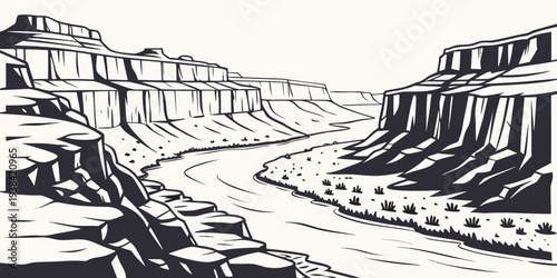A detailed illustration of a vast desert landscape with sand dunes and distant mountains. Vector