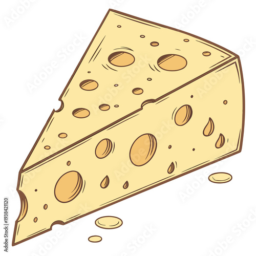 A large wedge of cheddar cheese with a smooth and creamy texture. Vector