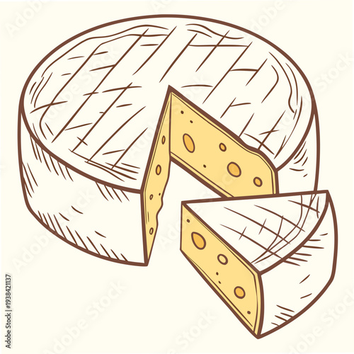 A delicious wedge of cheese on a wooden cutting board with a knife Vector