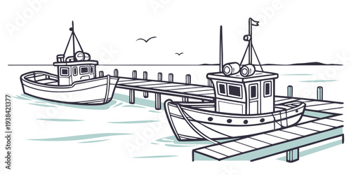 A detailed illustration of a ship sailing through a calm sea with seagulls flying overhead Vector