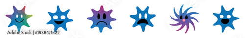 Microbe cartoon expressions showing various emotions and thoughts
