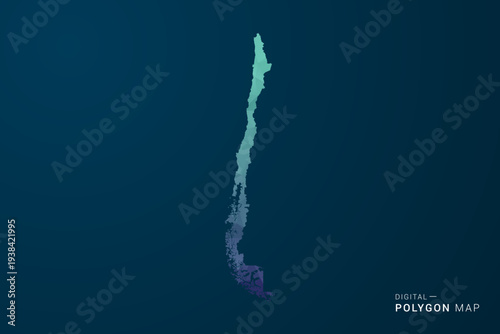 Chile Map - Polygon Style Vector Illustration with Teal Blue Gradient, Low Poly Geometric Design, Digital and Technology Inspired, Clean Silhouette on Dark Background.