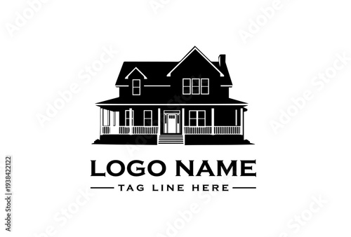 Suburban Family House Logo Icon for Real Estate Company, Residential Property Investment Business Brand Identity Symbol