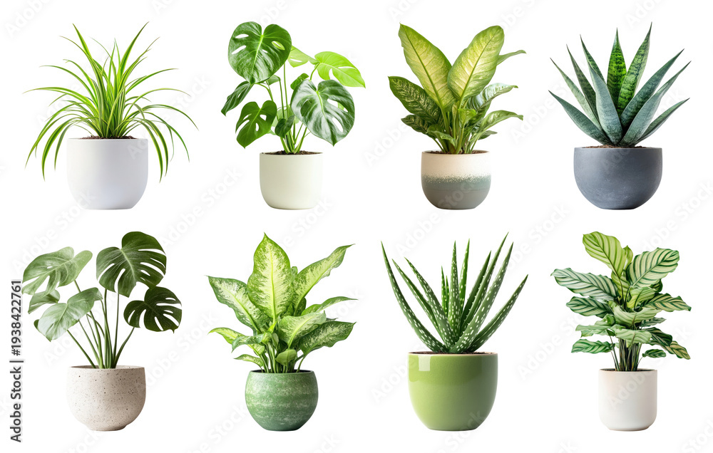 Fototapeta premium PNG Vibrant potted plants collection on transparent background