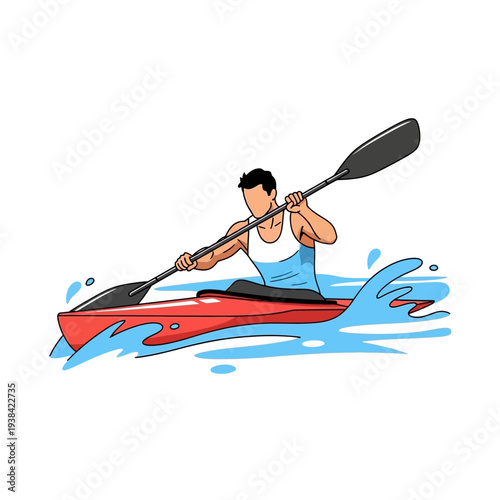 Man Paddling Kayak on Water, Active Lifestyle, Kayaking Sport