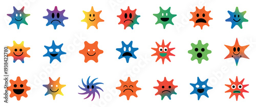 Colorful star shapes displaying various expressions and feelings