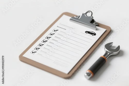 Mechanic inspection clipboard, car maintenance record element, isolated on white background
