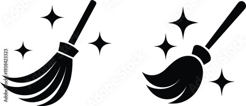 Minimal Broom Cleaning Sparkle Vector Icon