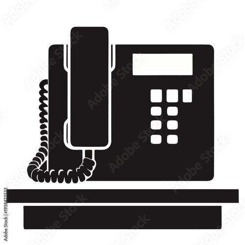 Retro black telephone vector icon representing vintage business communication and office technology through a classic receiver and keypad symbol illustration