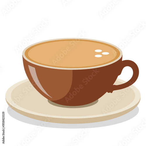 A hot ceramic mug of black espresso and a porcelain cup of tea with chocolate sit on white saucers, creating an isolated breakfast beverage scene full of morning aroma