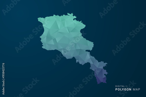 Armenia Map - Polygon Style Vector Illustration with Teal Blue Gradient, Low Poly Geometric Design, Digital and Technology Inspired, Clean Silhouette on Dark Background.