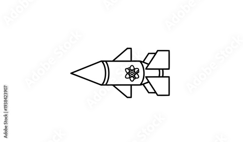 A minimalist vector graphic illustration of a rocket with an atomic symbol on its side