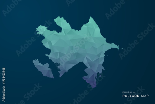 Azerbaijan Map - Polygon Style Vector Illustration with Teal Blue Gradient, Low Poly Geometric Design, Digital and Technology Inspired, Clean Silhouette on Dark Background.