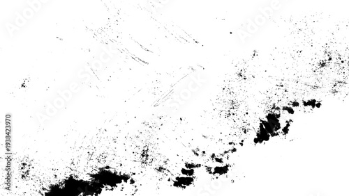 Grunge texture with black splatters and scratches on transparent background