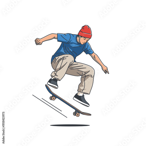 Young skateboarder performing a trick in mid-air, active lifestyle, street sport
